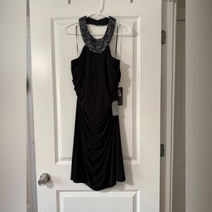 JS Boutique Black Backless Dress with Embellished Neckline